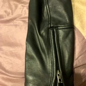 Black, leather bomber jacket